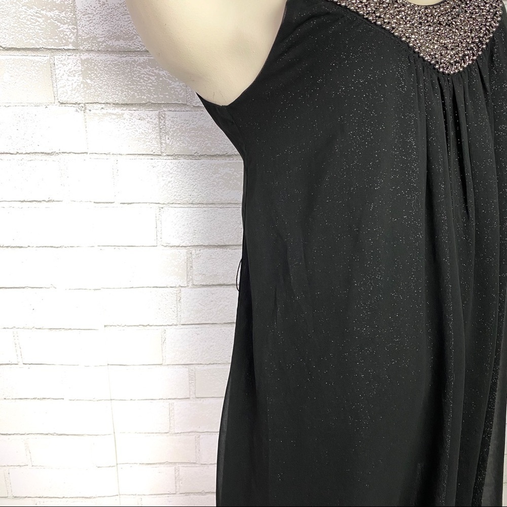 Miss ME Beaded Neckline Chiffon Lace Back Dress - Picture 9 of 13